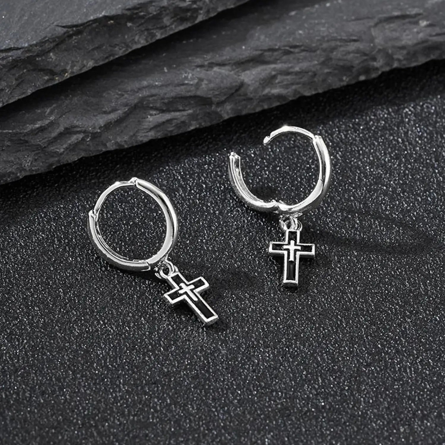 Hip Hop Cross Huggies Earrings for Men Boys,Simple Metal Cross Hoop Earrings,Piercing Earring Gift