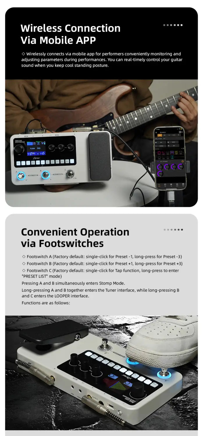 Yuimer MK-20 Multi-Effects Processor Pedal with Drum Machine Tuner and Looper Pedal USB Audio/for Guitar/Bass