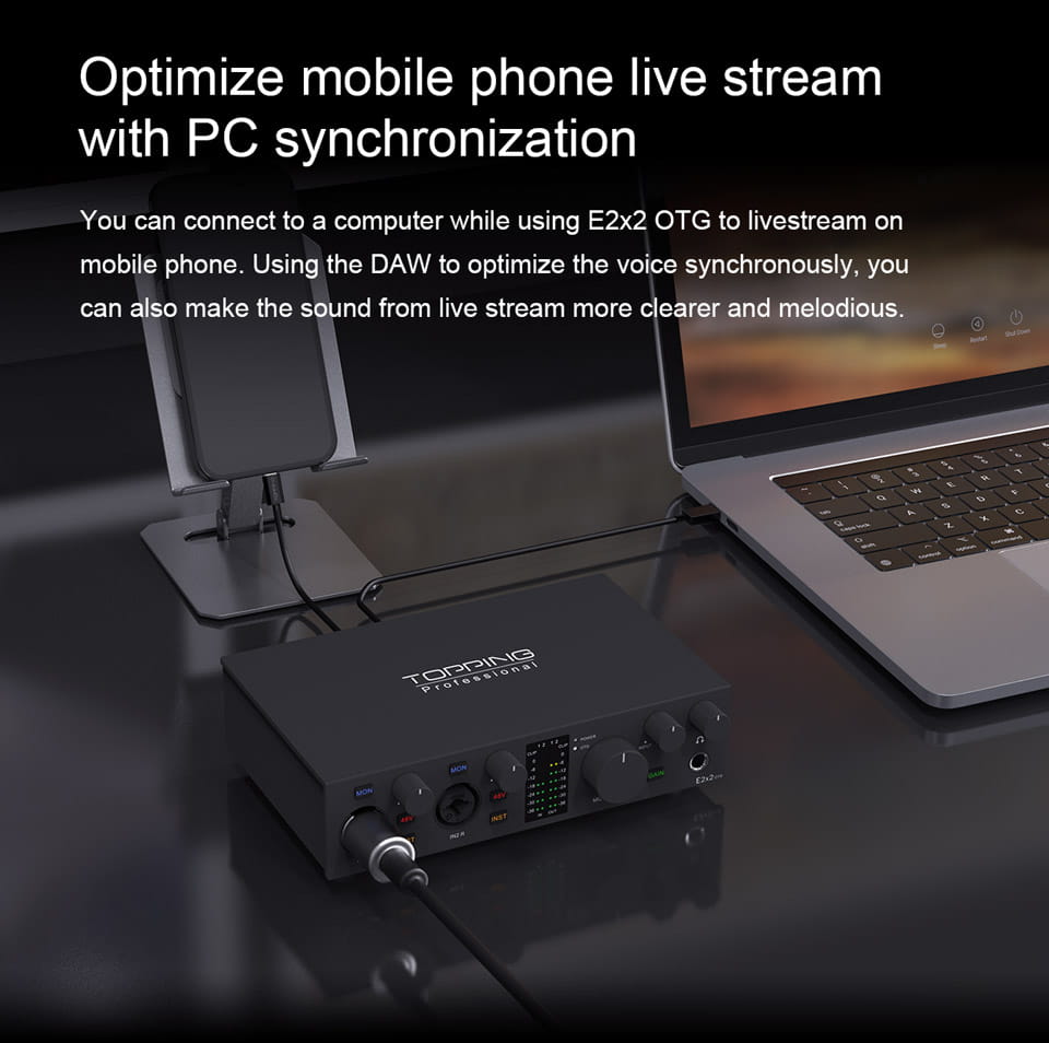 NEW TOPPING E2x2 OTG Professional audio interface 2 in 2 out sound card 8 DAW and 6 LoopBack channels SPDIF output expansion