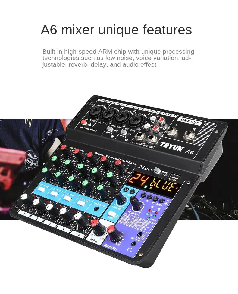 Professional 8-6-4 channel digital mixer sound card microphone mobile phone live broadcast computer recording DJ audio equipment