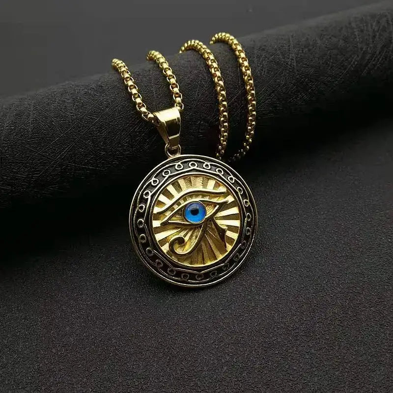 Ancient Egyptian Mythology Eye of Horus Pendant Necklace for Men and Women Punk Blue Eyes Party Hip Hop Amulet Jewelry Gift