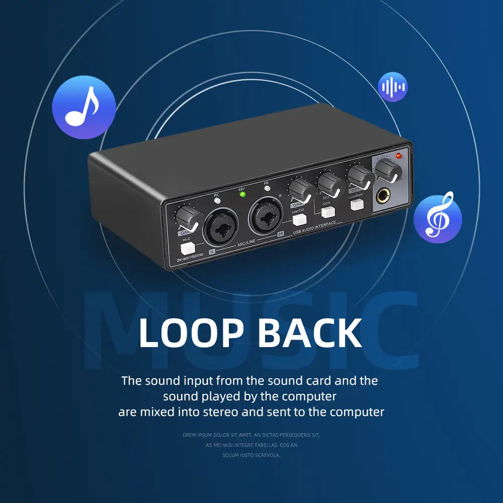 MD22 Professional Audio Sound Card Monitor 24-bit/192KHz AD Converter for Electric Guitar Recording Studio Live Streaming