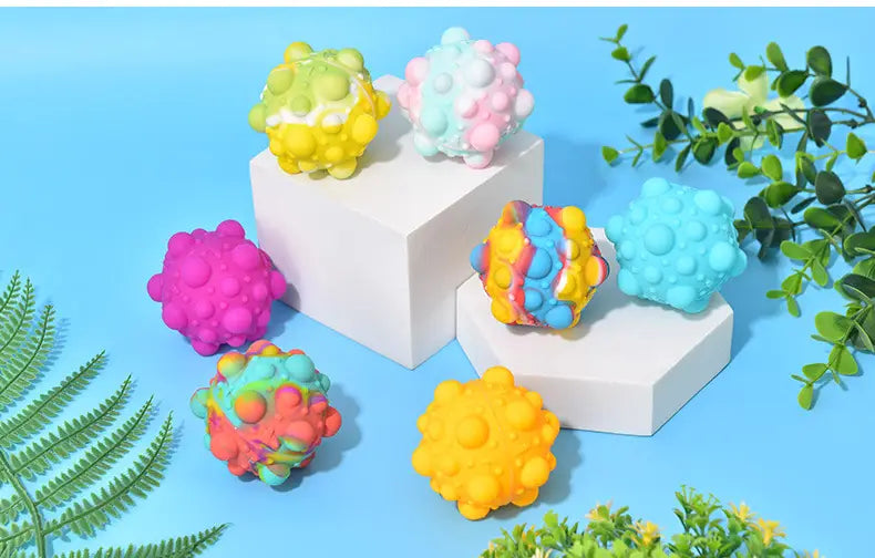 Rainbow Pop Ball Push Bubble Antistress Decompression Toys Squeeze 3D Elastic Ball Stress Relief Sensory Toy For Kids Gift