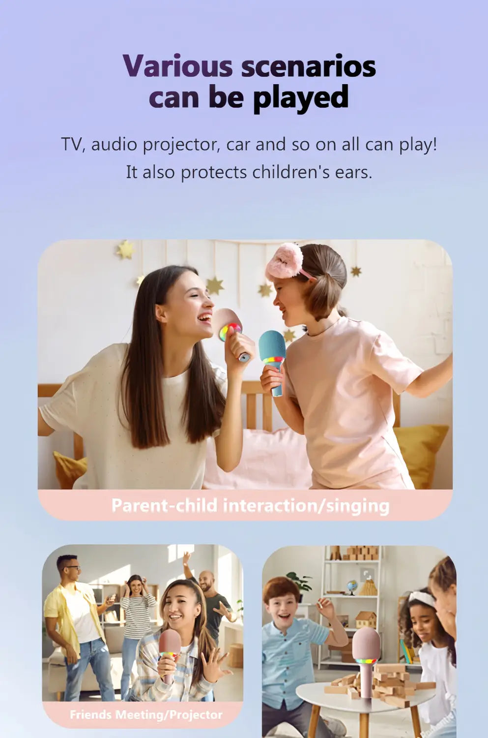 Wireless Karaoke Microphone with Speaker BT 5.3 No Delay 52mm Speaker No Howling Portable Mic for Singing with Lights