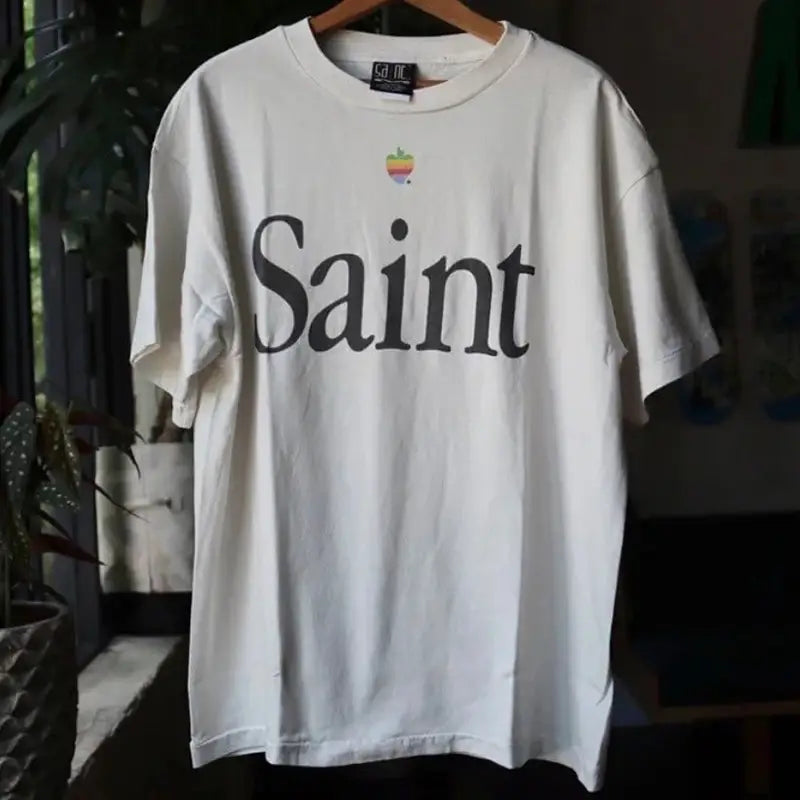 Hip Hop Retro Racing Style Graffiti Color Blocking Saint Micheal T-Shirt Men Women High Quality Oversized T Shirt Tee Tops