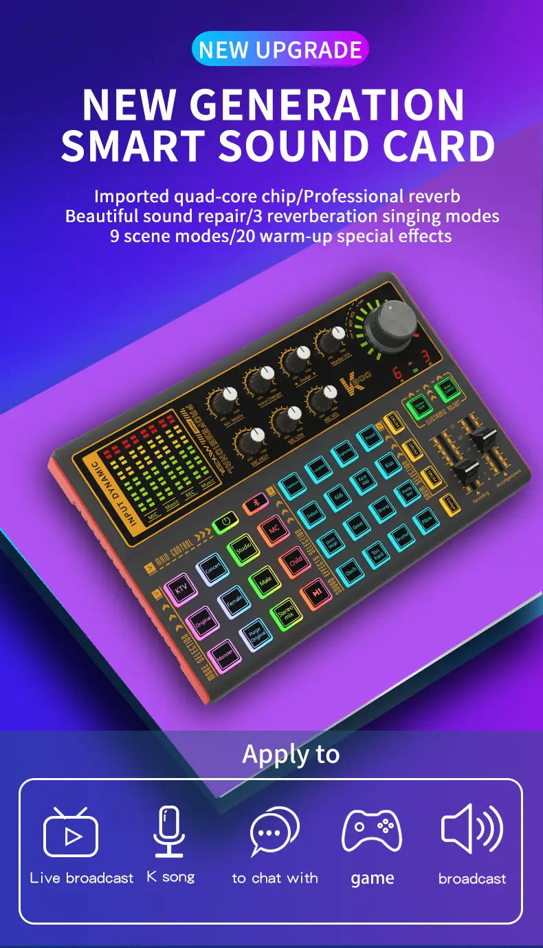 SK300 Sound Card Audio interface Mixer Professionale Studio equipment Voice Changer Multiple Audio Effects For Live Record Video