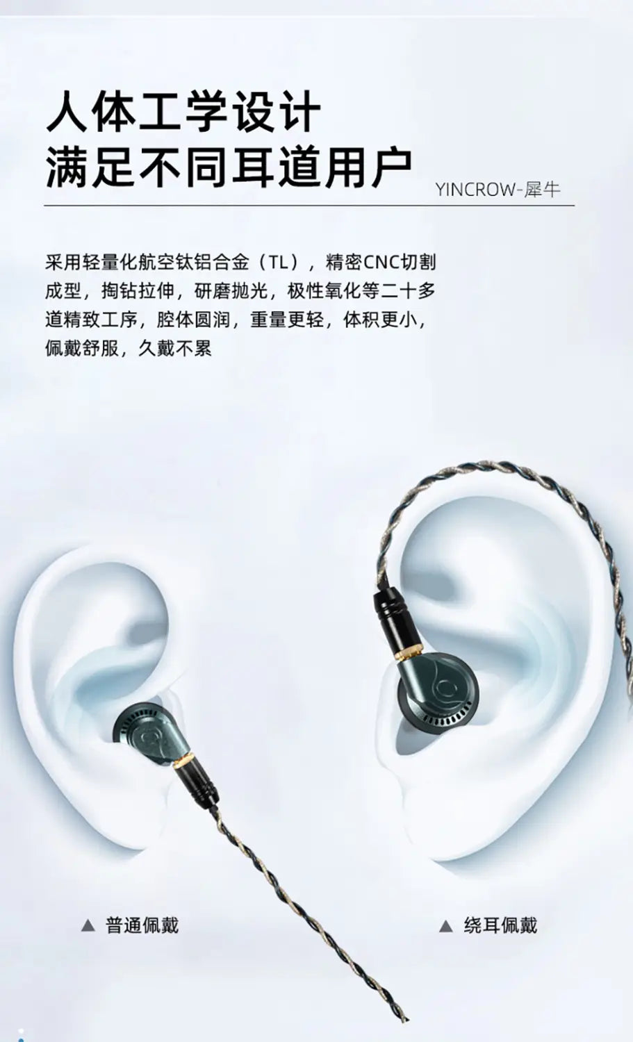 Yincrow Rhino 3.5/4.4mm HIFI Audiophile Flat-Head Earbud 14.6mm Topclass Dynamic Driver Music Earphone Detachable MMCX Cable IEM