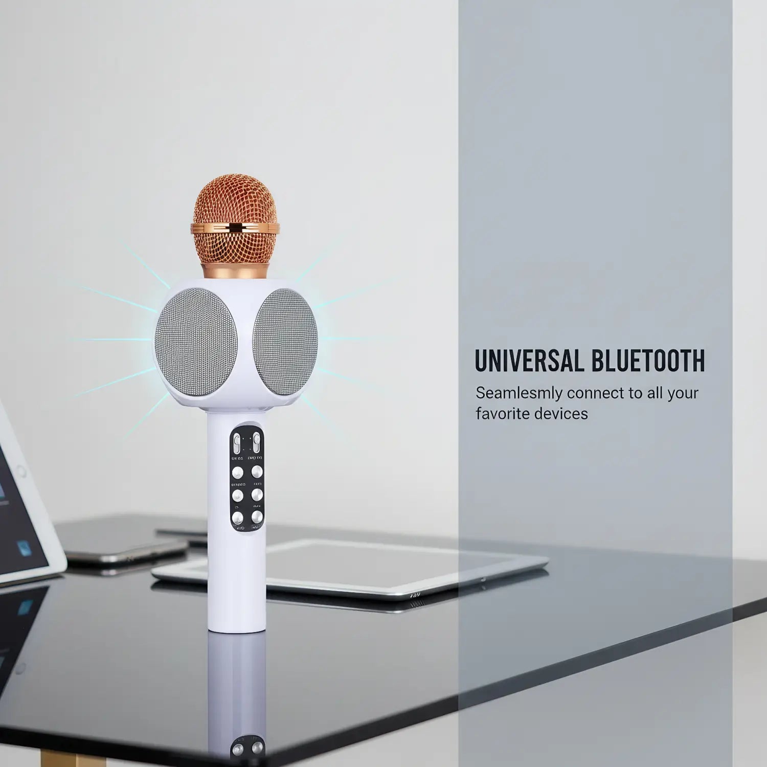 Bluetooth Karaoke Microphone Portable Speaker Wireless Mic with Magic Voice Changer LED Lights TF/USB Playback for Home KTV