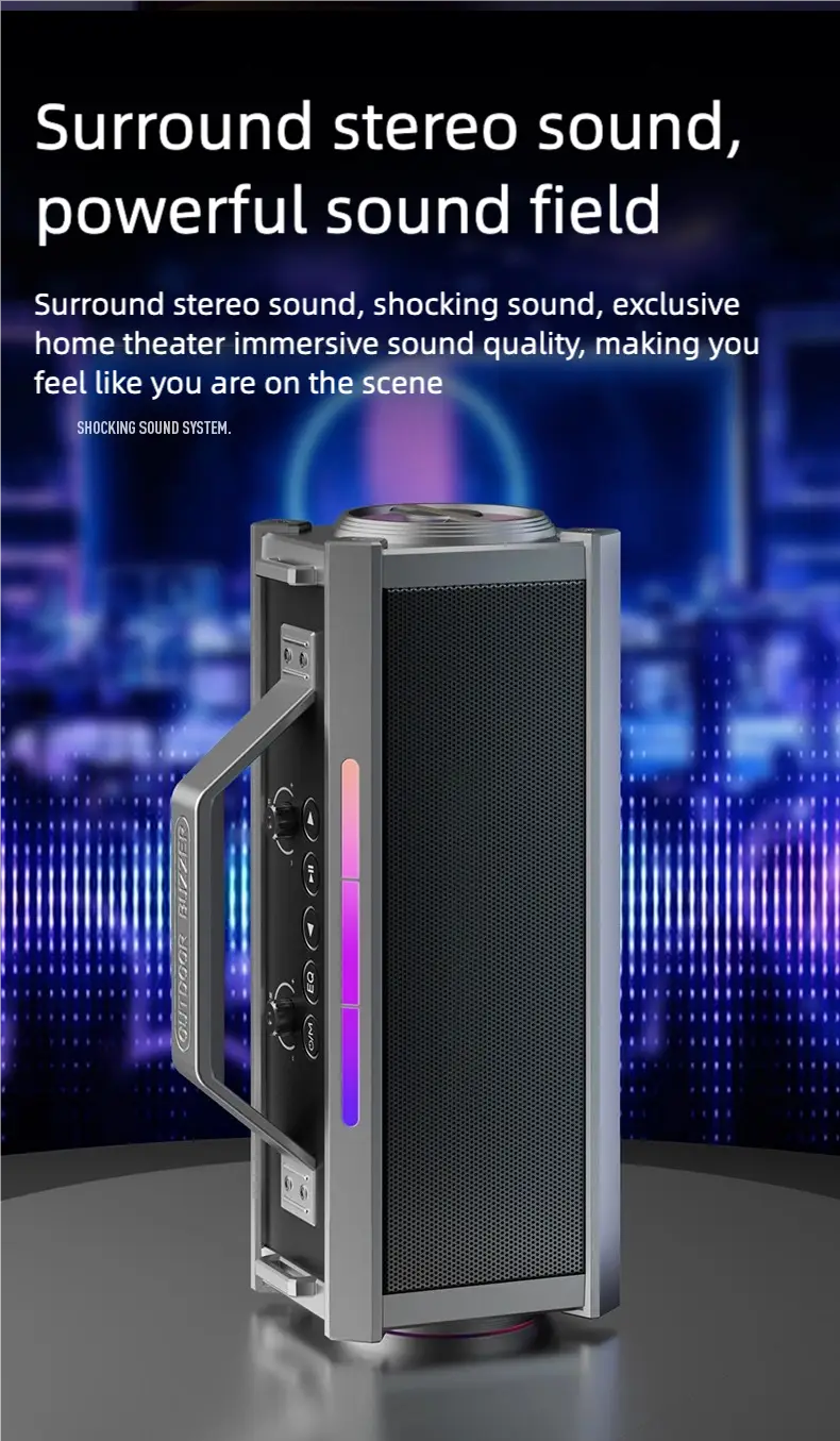 Portable Karaoke Machine with 2 Microphone Three Echo Levels Indoor and Outdoor Modes Deep Bass Supports AUX TF USB