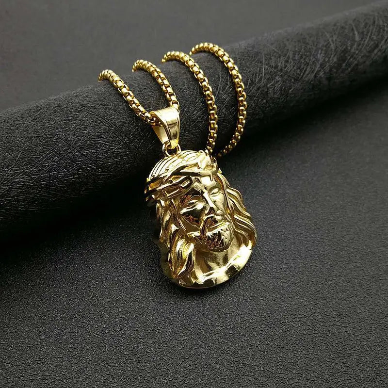 Stainless Steel Titanium Hip Hop God Jesus Human Head Luxury Gold Plated Pendant Collar Chains Necklace for Men Women Jewelry