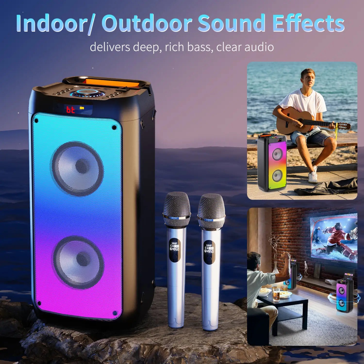 T10-TKaraoke Machine with2Wireless Microphones,Portable Bluetooth Speaker for Adults& Kids,Big Party PA System with Disco Lights