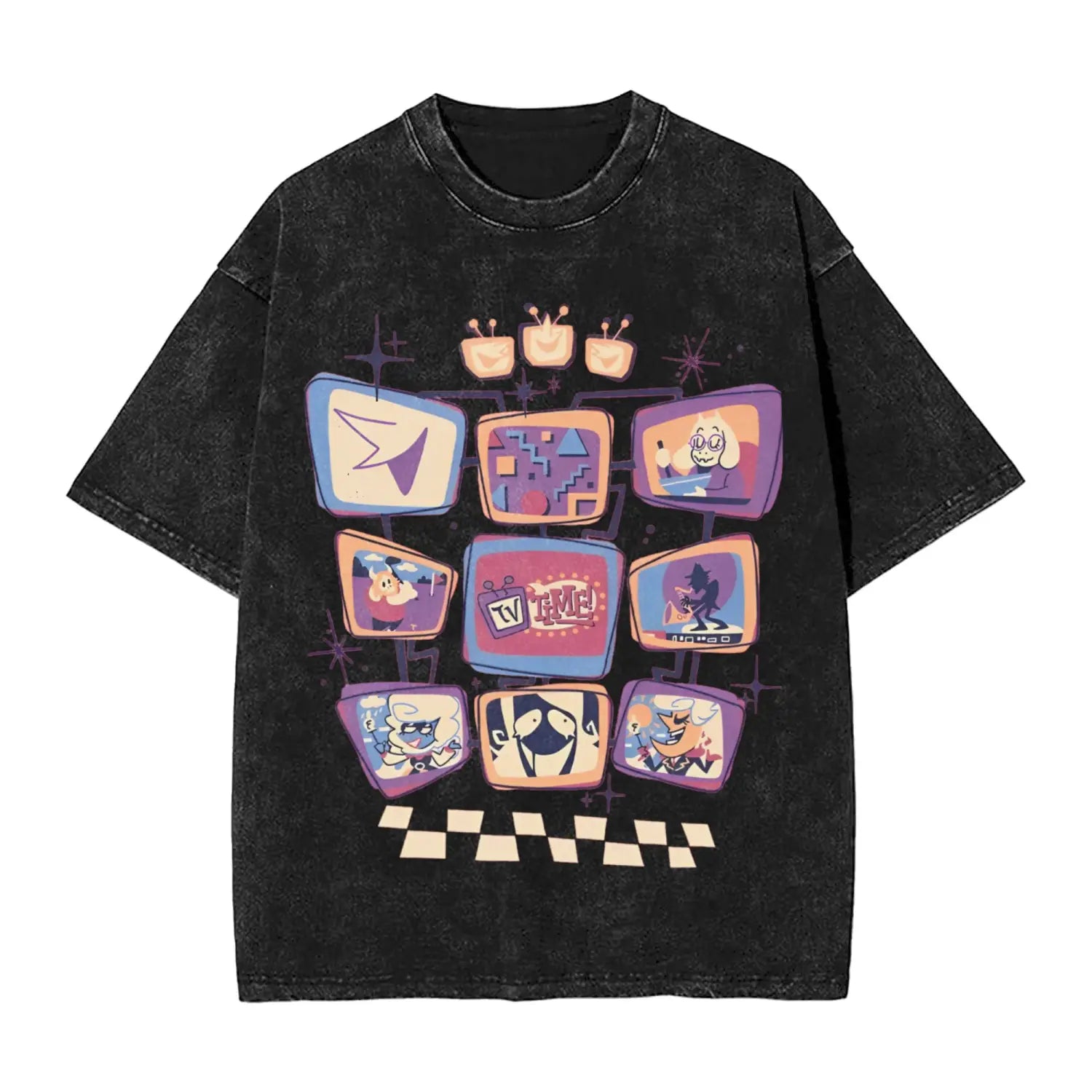 It’s TV Time! T Shirts Hip Hop Washed Oversize T-Shirt Tenna Deltarune Novelty for Men Women Tops Streetwear Summer Tops Tees