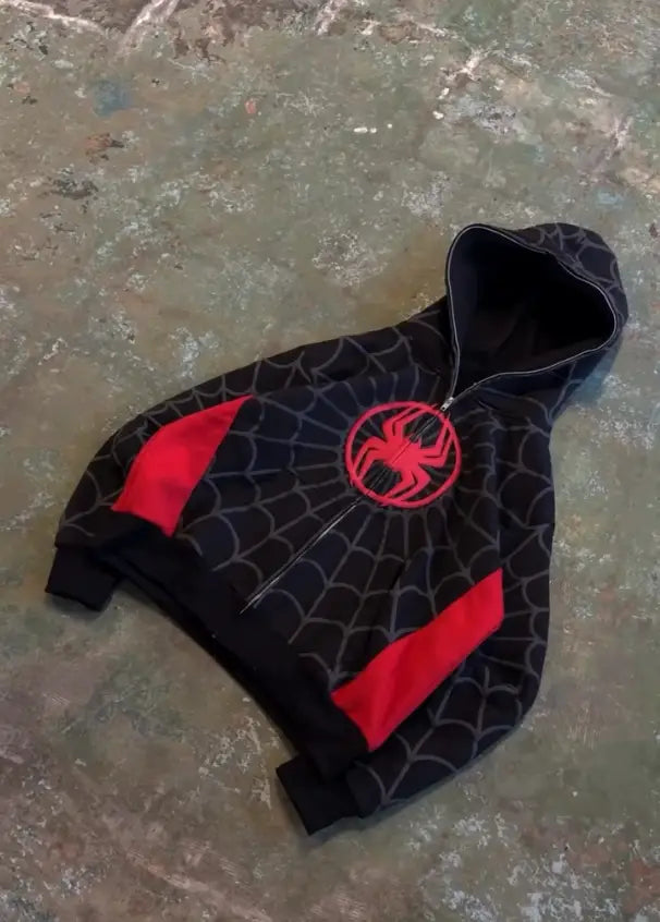 American Spider Pattern Embroidery Zip Up Hoodie Y2K Mens Womens Gothic Harajuku Jacket Fashion Hoodie Sweatshirt Casual Clothes