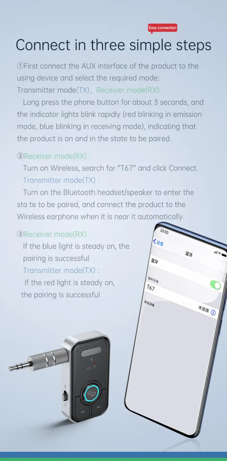 Bluetooth 5.3 Adapter Transmitter Receiver Wireless Audio for Car Music Headphone Speaker AUX Audio Adapter with 3.5mm Jack