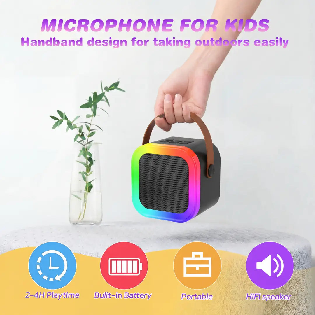 Kids Adult Karaoke Machine Portable Bluetooth Speaker with 2 Microphones RGB Light Voice Changer for Party Gift