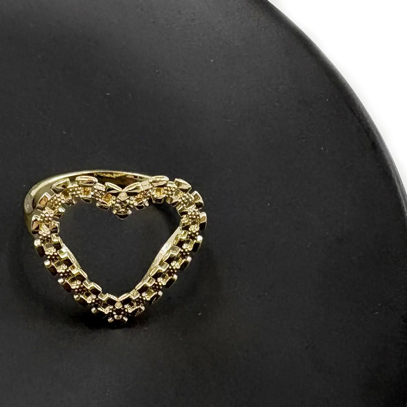 Women’s Hip Hop Heart Shape Chain Design Ring 14K Gold Plated Big Size 20mm Fashion Jewelry Nugget Finger Ring