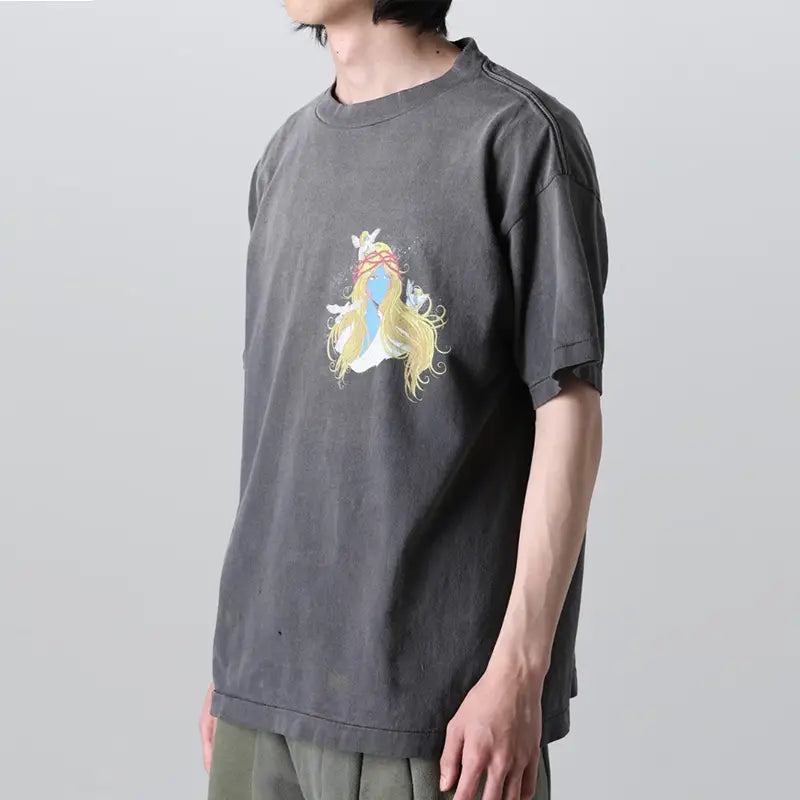 Hip Hop Retro Racing Style Graffiti Color Blocking Saint Micheal T-Shirt Men Women High Quality Oversized T Shirt Tee Tops