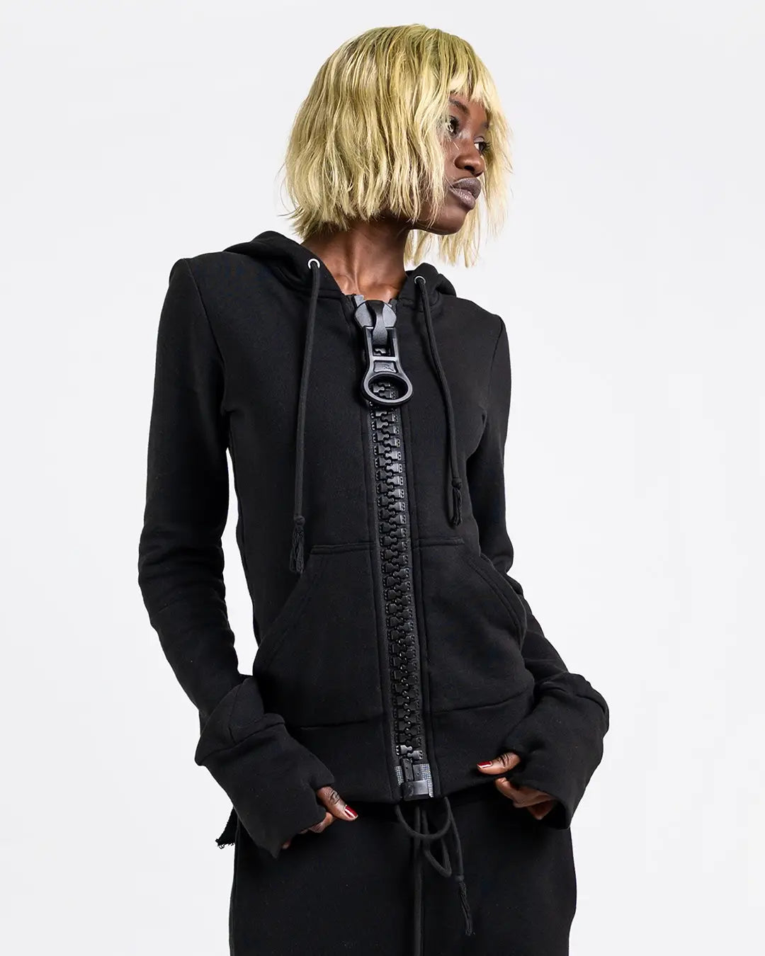 Hip Hop American Style Trend Black Series Oversizeds Zip Up Funny Design Element Hooded Sweatshirts Rock Dressing Up Jackets