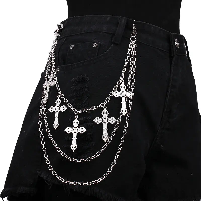 Hip Hop Rock Personality Retro Multi-layer Cross Waist Chain for Women Men Punk Trendy Cool Pants Metal Body Chain Accessories