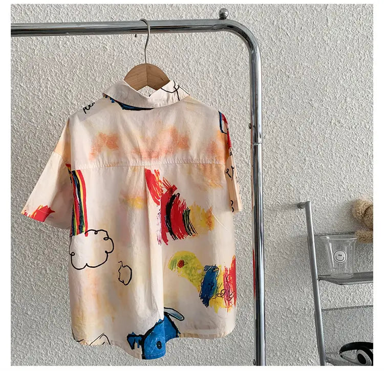 Hiphop Fashion Style Kids Boy Hip Hop Shirt with Drawings Baby Child Hiphop Rapper Dance Clothes Y2K Streetwear Clothes Tops