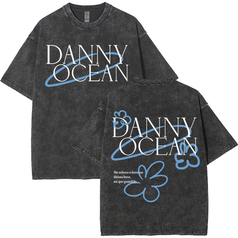 Rapper Danny Ocean Harajuku Letters Print Merch Vintage Washed T-Shirt Mens Hip Hop Crewneck Casual Y2K Tshirts Unisex Teenagers
