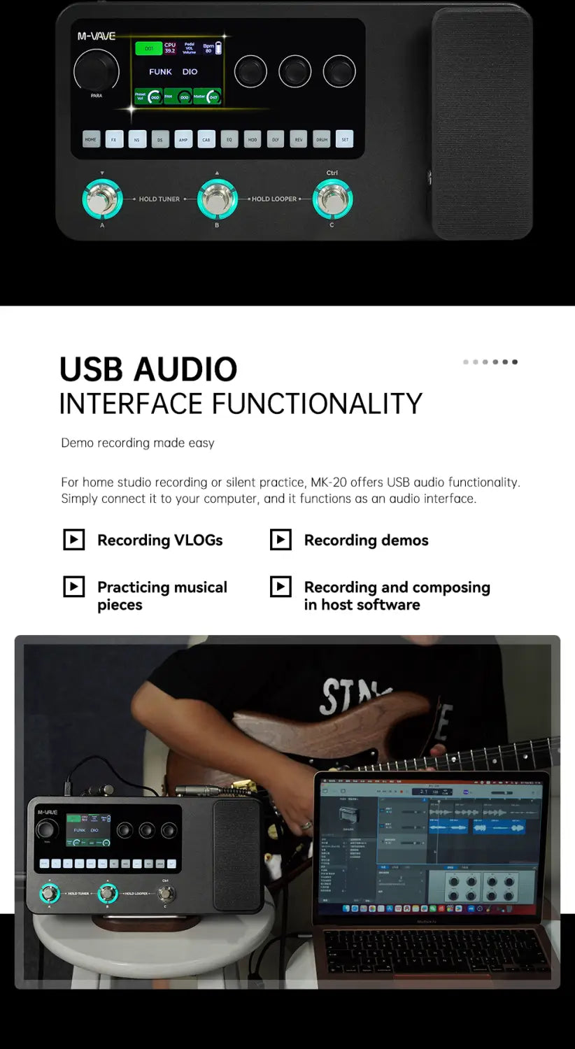 M-VAVE MK-20 Multi-Effects Processor for Guitar and Bass with Drum Machine Tuner Looper Amp Simulator USB Audio Interface