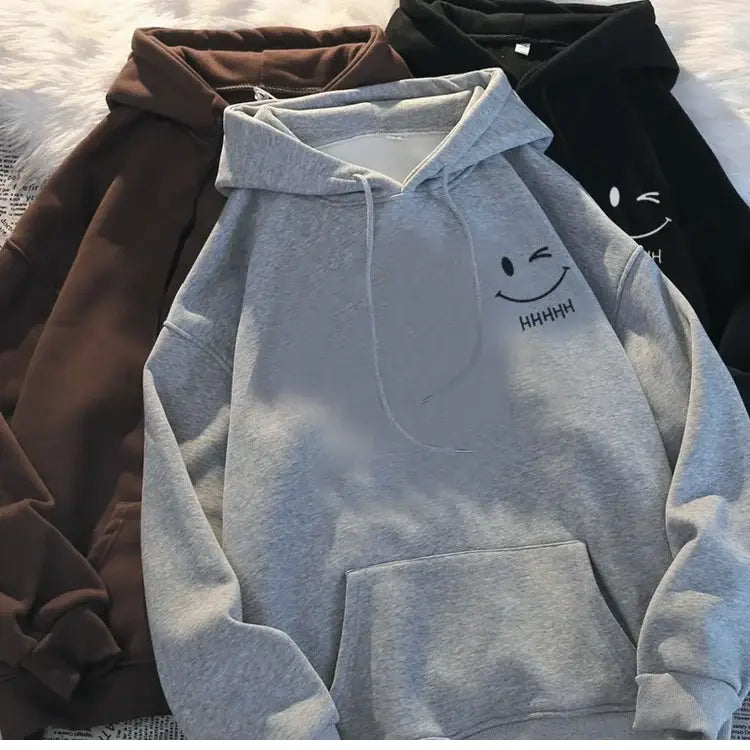 Men’s Smiling Face Funny Fashion Couple Hooded Sweater American Heavyweight Loose Thickened Cashmere Boys’ Hoodie Pullover Top