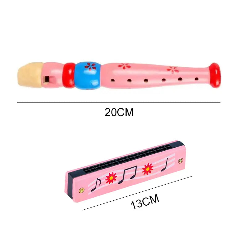 Wooden Cartoon Piccolo & Harmonica Children 6-Hole Flute 16-Hole Harmonica Toys Musical Instrument Toys Early Music Education