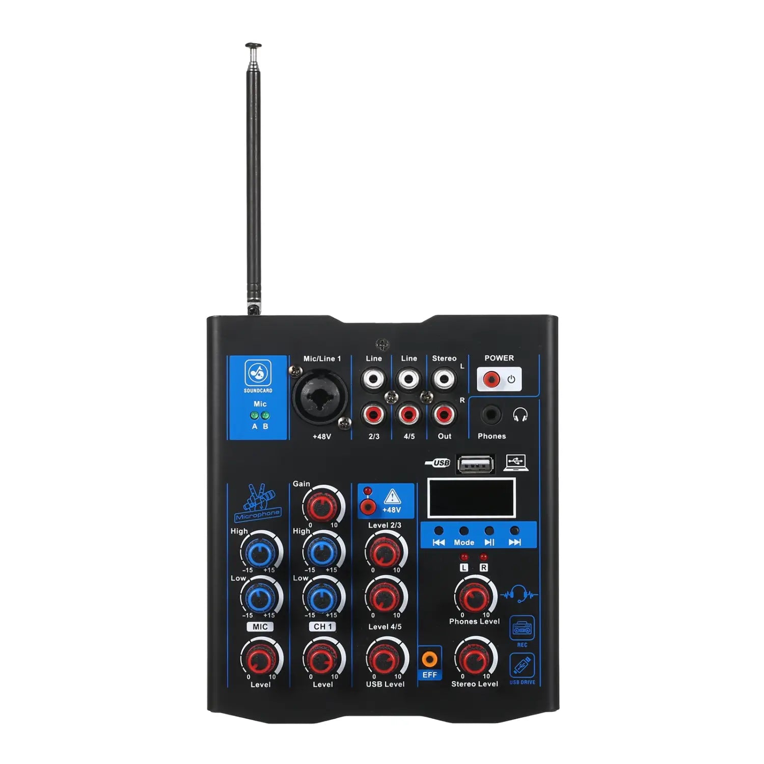 Professional Sound Mixer With Dual Wireless Microphone Sound Board Console System 3 Channel DJ Mixer for DJ Karaoke PC Guitar