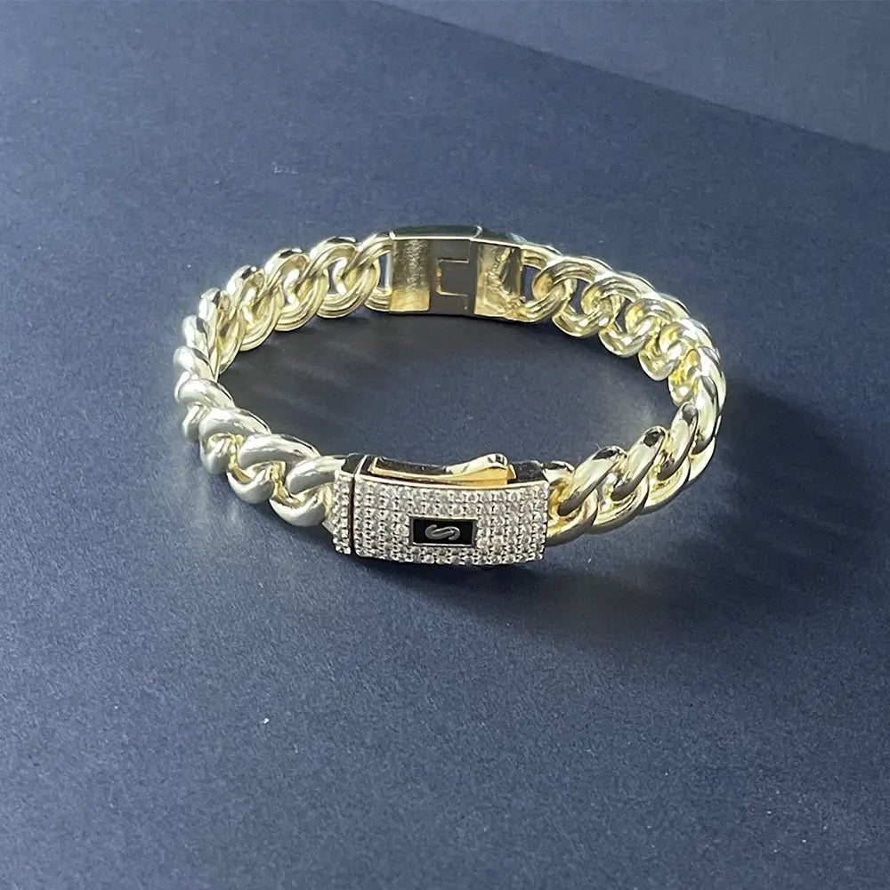 New hip hop Cuban bracelet Monaco hip hop bracelet 14K gold-plated copper unisex available for wholesale.