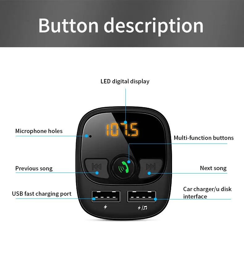 Car Mp3 Player Bluetooth 5.4 FM Transmitter Car Charger Adapter Dual USB Support TF Card & U Disk Hands-Free Call