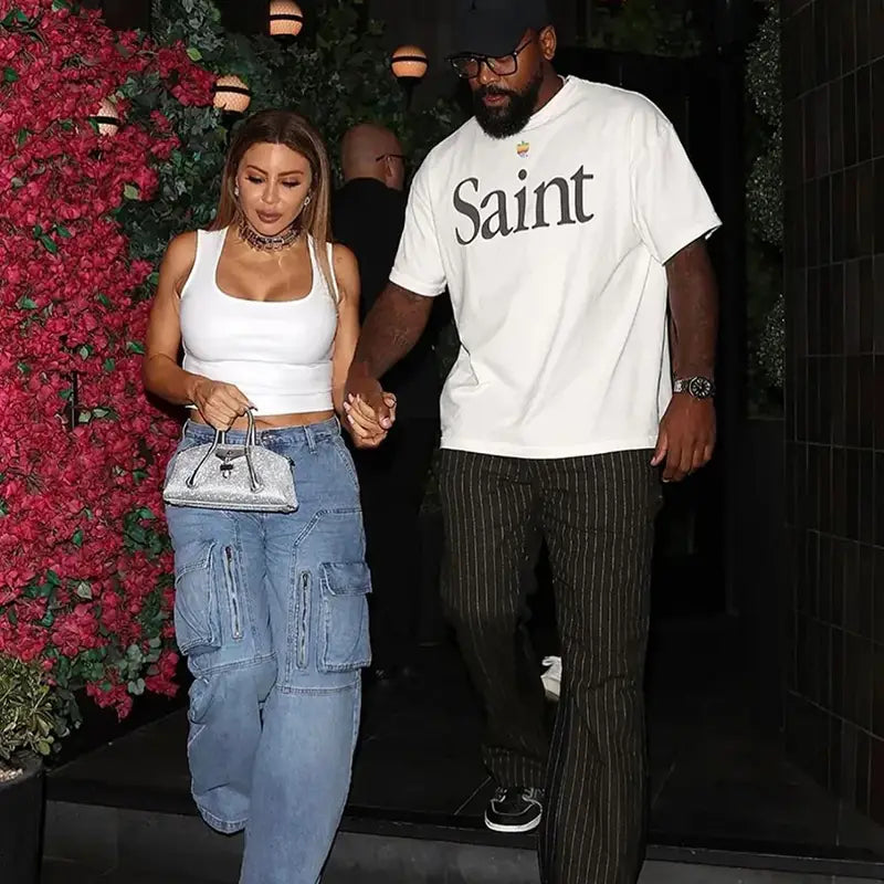 Hip Hop Retro Racing Style Graffiti Color Blocking Saint Micheal T-Shirt Men Women High Quality Oversized T Shirt Tee Tops
