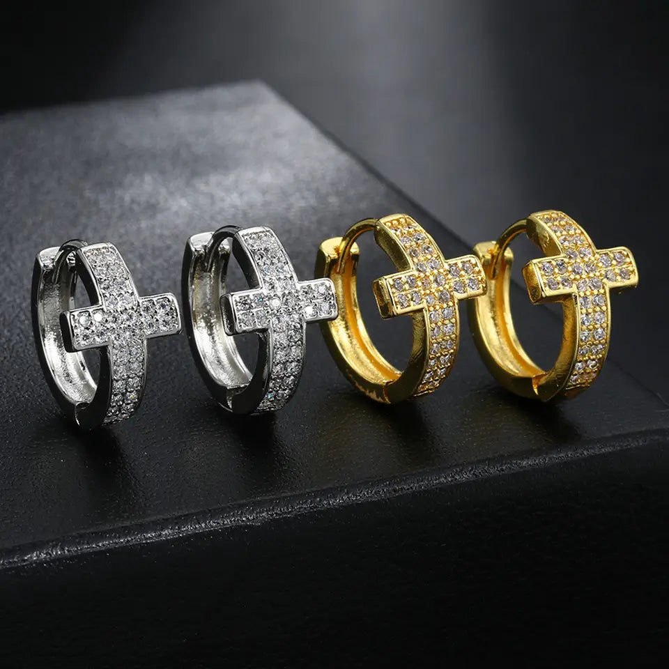 ZAKOL Hip Hop Rock Ice Out Cubic Zirconia Cross Stud Earrings for Men Women Punk Personalized Trendy Party Jewelry Gifts