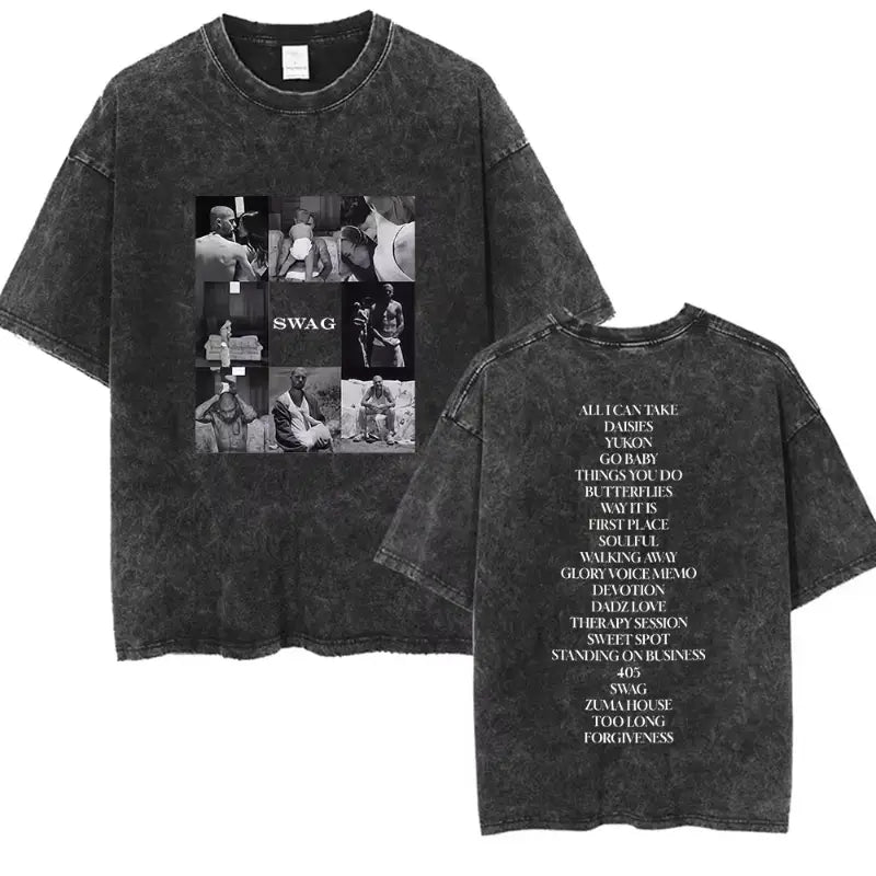 Rapper Justin Bieber SWAG Album 2025 Vintage Washed Graphic T-Shirt Woman’s Hip Hop Loose Fashion Short Sleeve Streetwear