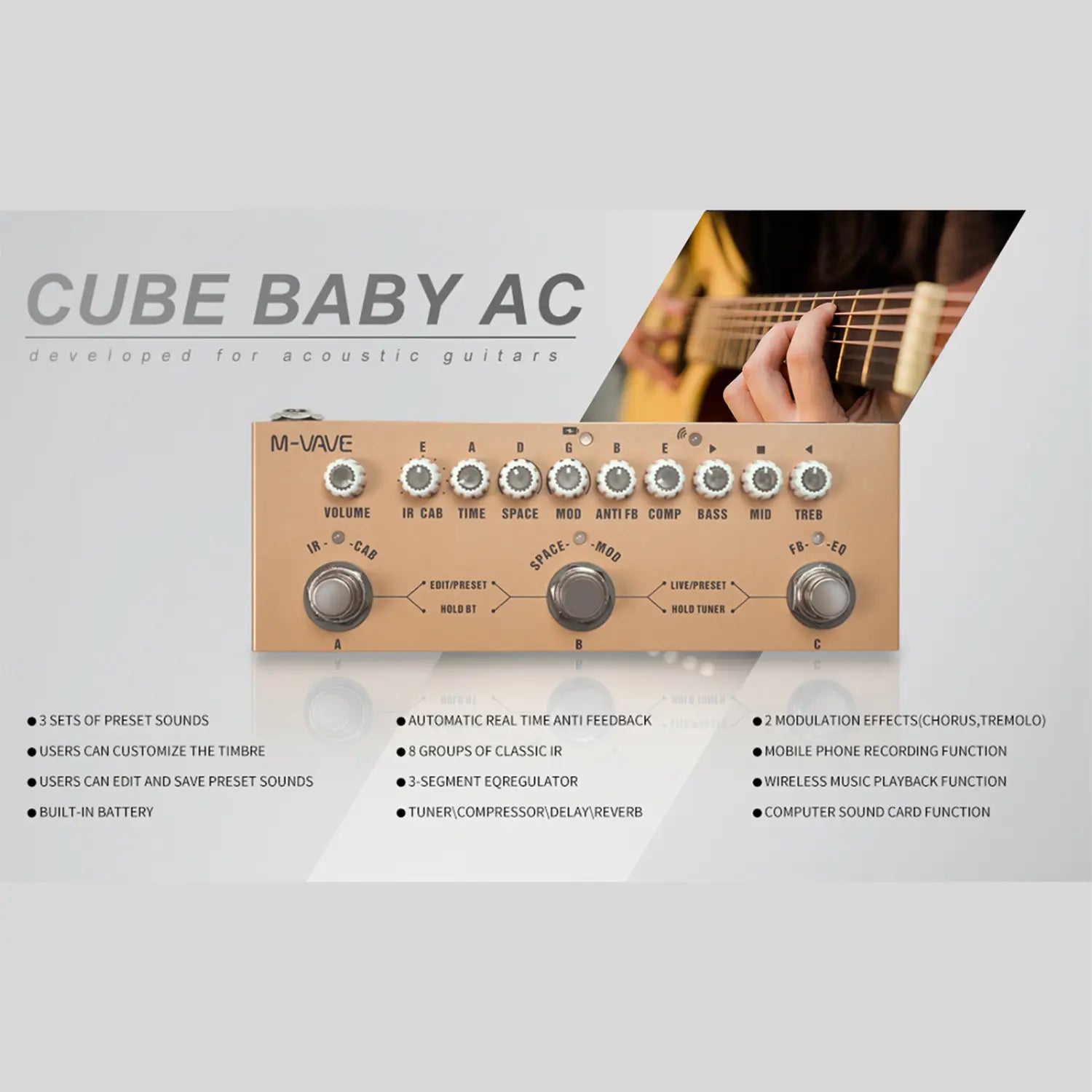 M-VAVE CUBE BABY Multi-Effects Pedal Electric Guitar Combined Effect Pedal with Wireless Music Playback Phone Recording Audio