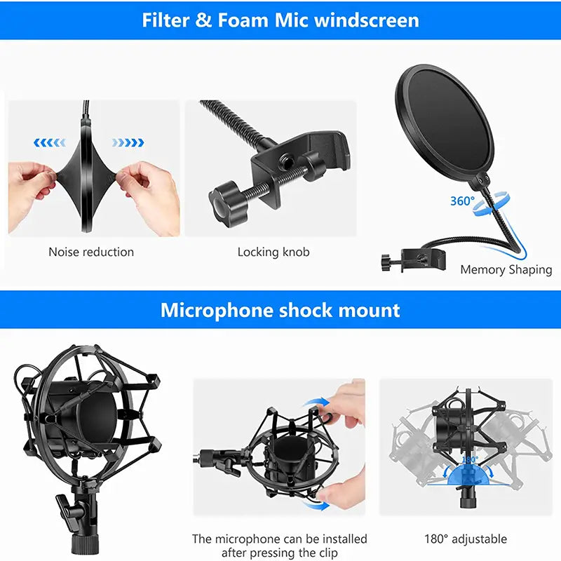 New BM800 Microphone Kits with Live Sound Card(Optional),Suspension Scissor Arm,Shock Mount and Pop Filter for Studio Recording