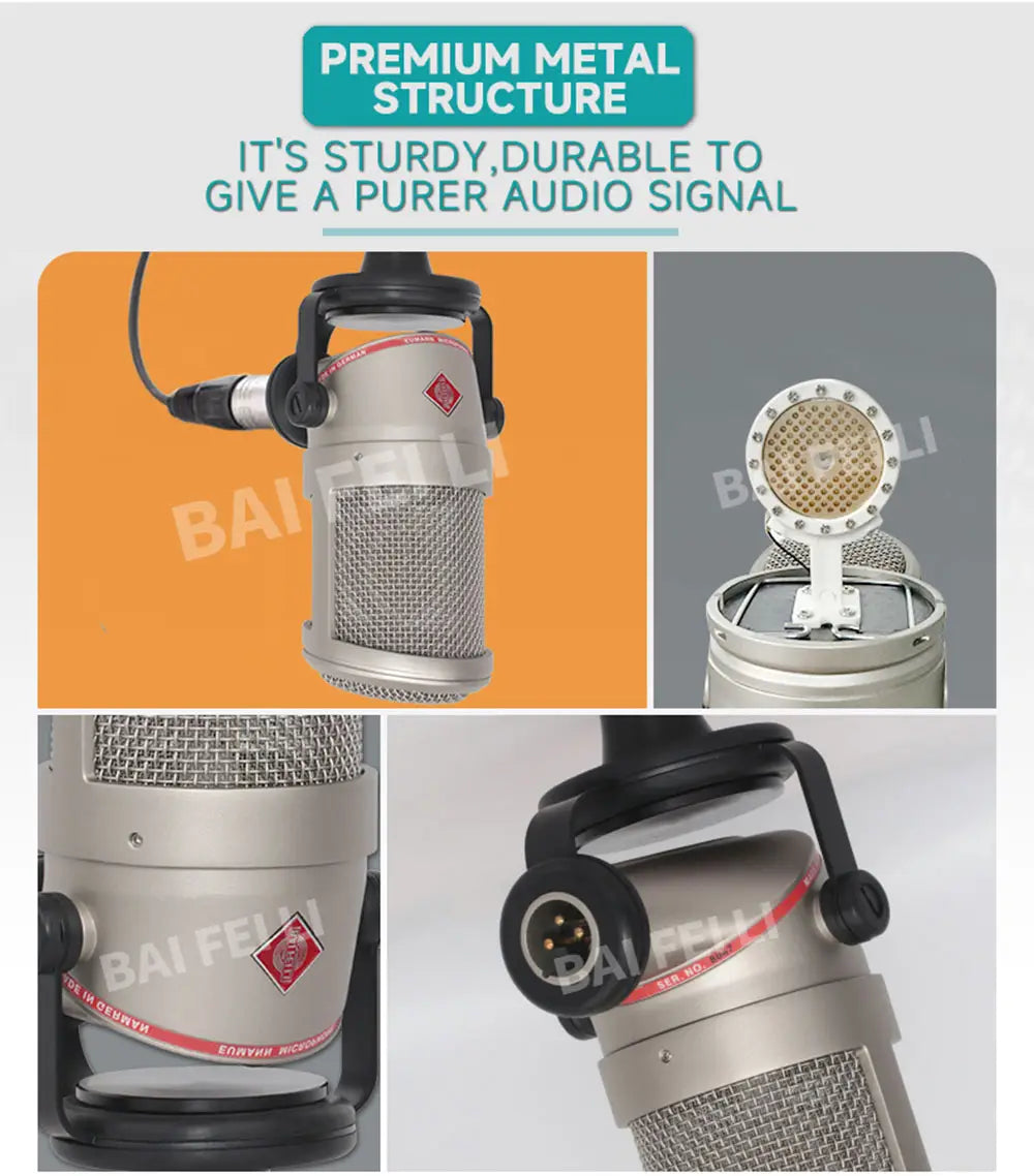 BAIFEILI BCM104 Professional Desktop Studio Condenser Microphone XLR Premium Shock Mount Design for High-Fidelity Recording