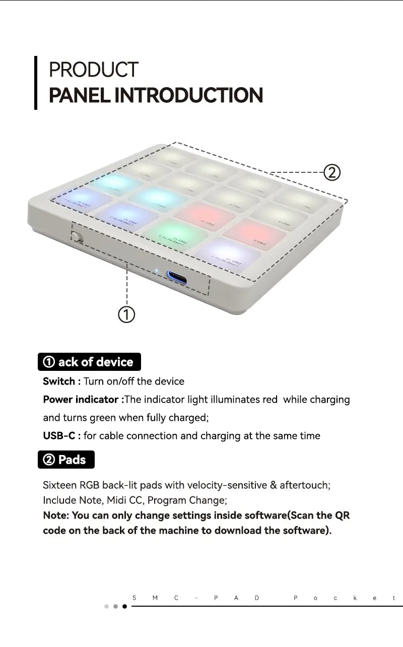 M-VAVE SK-16 SMC-PAD Pocket Pad Portable Wireless MIDI Controller 16 Pads Suitable Percussion Keyboard USB-C Interface