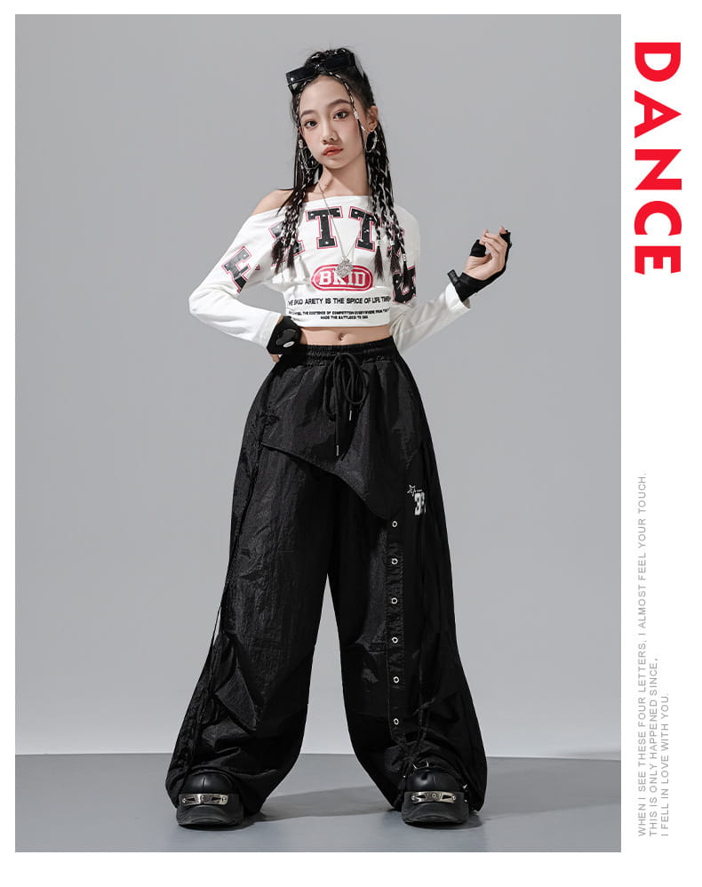 Hip Hop Girls Off Shoulders Crop Top Cargo Pants Kids K-pop Street Dance Clothes Set Children Girl Group Streetwear Teen Costume