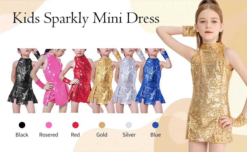 LOlanta Girls Sequins Dance Clothes Dress 4-12 Years Sparkle Hip Hop Jazz Dance Outfit Sleeveless Top and Shorts
