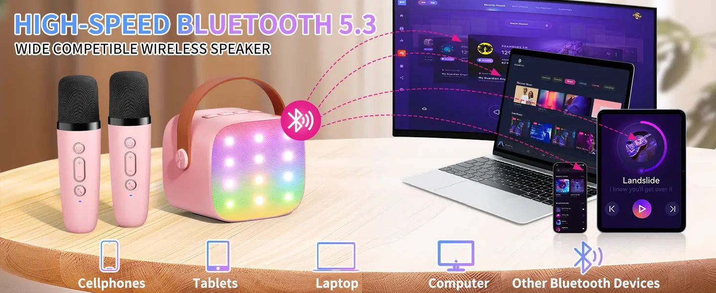 Haomuren Mini Karaoke Machine Portable Bluetooth 5.3 PA Speaker with Wireless Microphones for Home Family Singing Gift K12