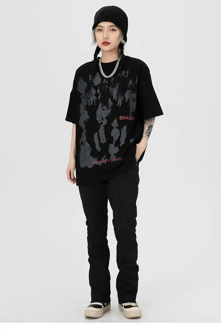 2026 Men Hip Hop T-Shirt Streetwear Shadow Letter Printed T Shirt Summer Short Sleeve Tshirt Harajuku Cotton Casual Tops Tees