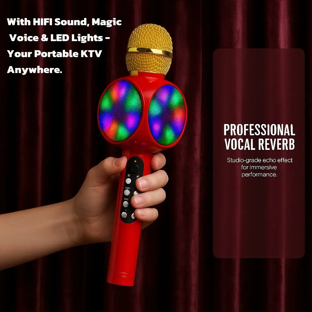 Karaoke Machine Microphone Wireless Bluetooth Speaker with Magic Voice Changer Colorful LED Lights Toy Gift for Girls Boys