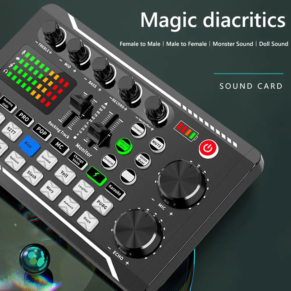 F998 Bluetooth Sound Card Console Studio Sound Card Kit with USB Microphone Computer Live Voice Mixer Sound Card DJ Equipment