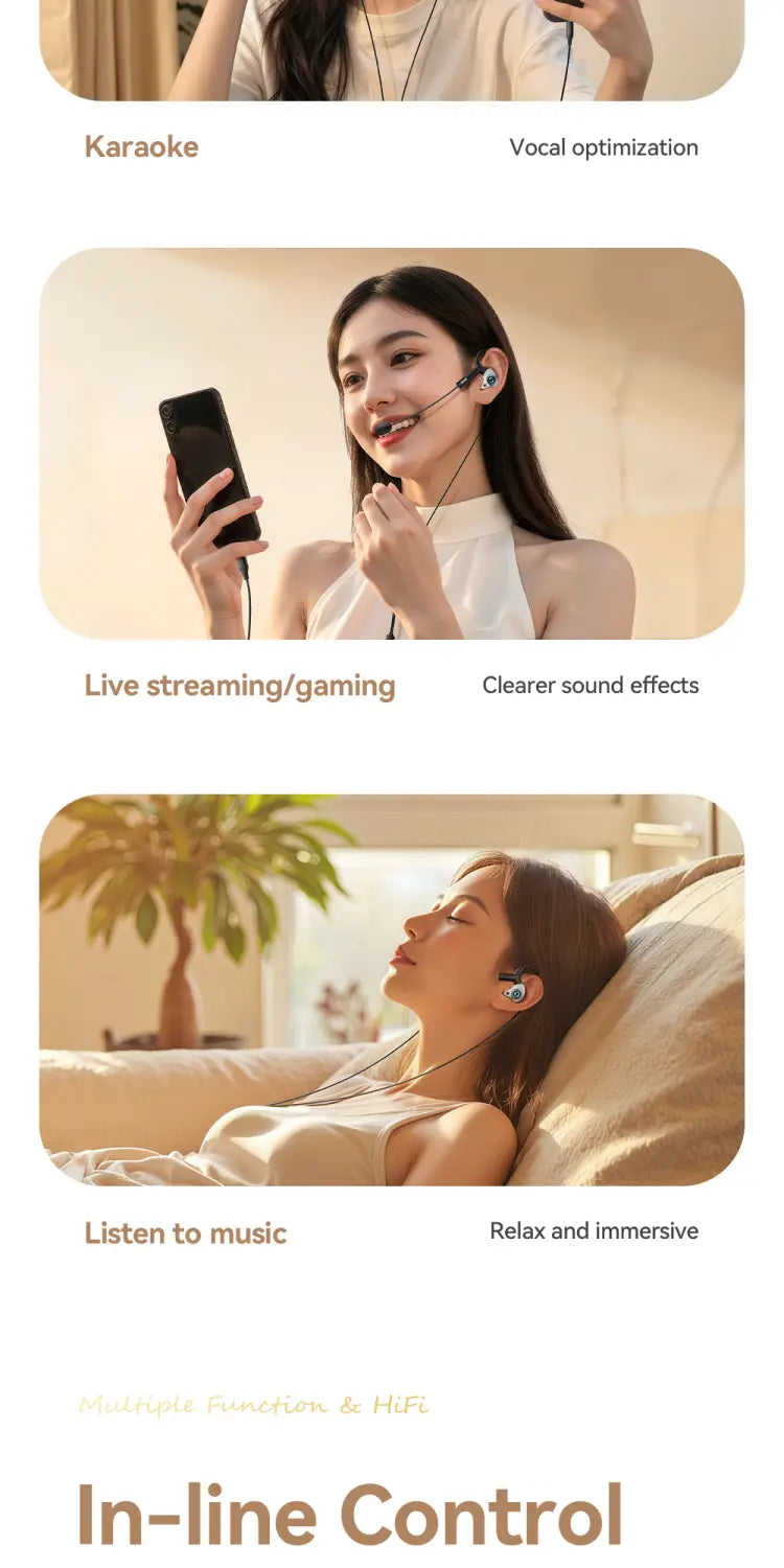 Essager Type-C Karaoke Earphones With Built-in Sound Card HiFi Stereo Music Wired Earbud Headset With Mic for Singing/Live/Game