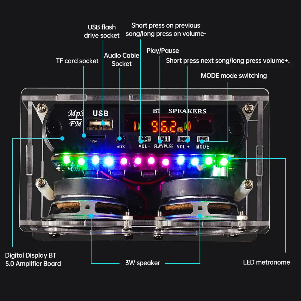 87.5-108MHZ FM Radio Stereo DIY Kit Amplifier Bluetooth Speaker Spectrum Electronic Fabrication DIY Electronic Kit