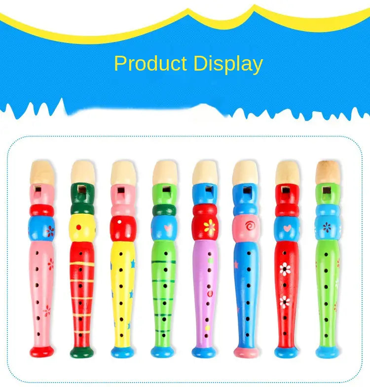 1pc 20cm/7.87in Colorful Wooden Flute Music Instrument Trumpet Buglet Hooter Kids Educational Learning Musical Toys for Children