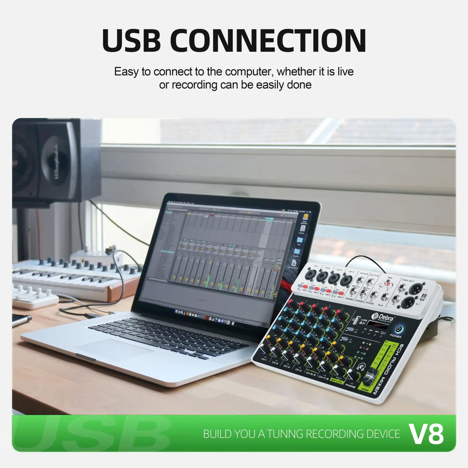 4/8 Channel Audio Mixer DJ Controller Sound Mixing Console With Bluetooth Phantom Power Delay Repaeat Effect For PC Recording