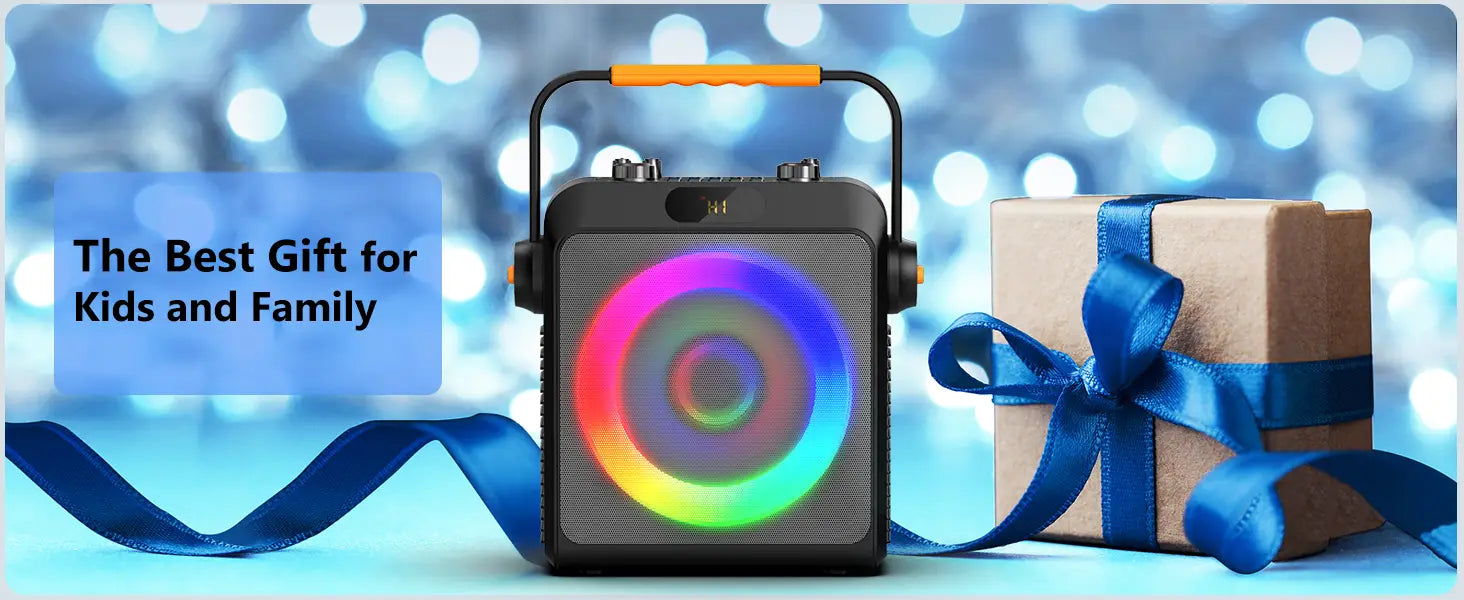 Karaoke Machine with 2 Wireless Microphones Portable Speaker with LED Lights for Kids and Adults Supports Bluetooth/USB/TF/AUX