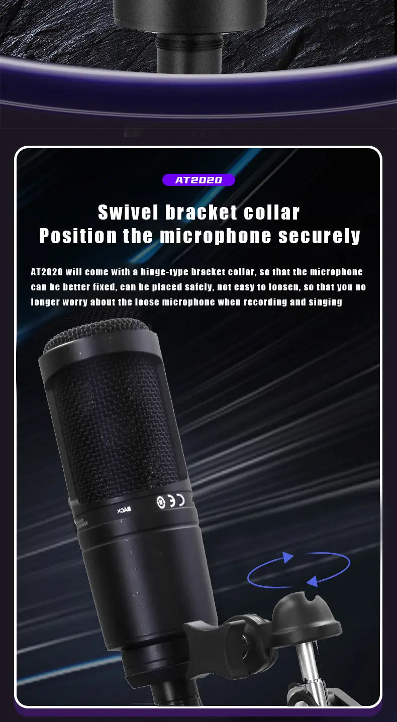 AT2020 Wired XLR Condenser Microphone Podcasting Desk Mic Stand Home Recording Studio For Singing Live Screaming